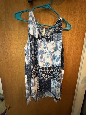 Roper Blue and White Patchwork Floral Tank Top